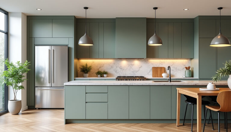 les armoires de cuisine vert sauge séduisent avec leur élégance intemporelle. découvrez comment cette teinte neutre et raffinée s’intègre facilement dans tous les styles de maisons pour une cuisine tendance et chaleureuse.