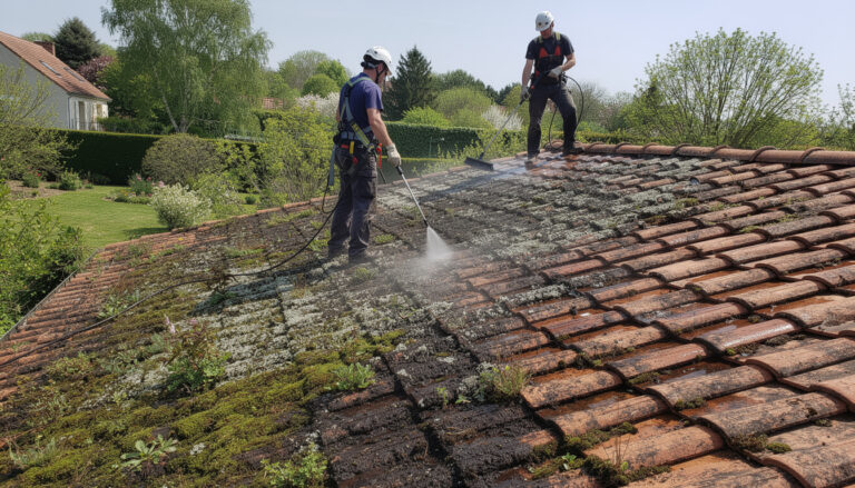 découvrez nos solutions efficaces de nettoyage de toiture à feucherolles pour éliminer l'encrassement causé par une végétation dense et préserver la durabilité de votre toit.