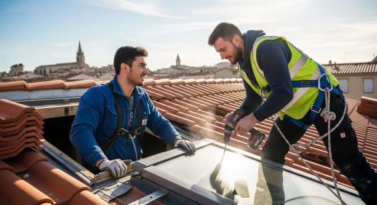 pose d’une lucarne sur un toit