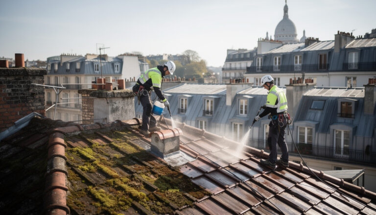 service professionnel de nettoyage de toiture dans le 18e arrondissement pour préserver l'éclat et la durabilité des toits emblématiques de la colline.