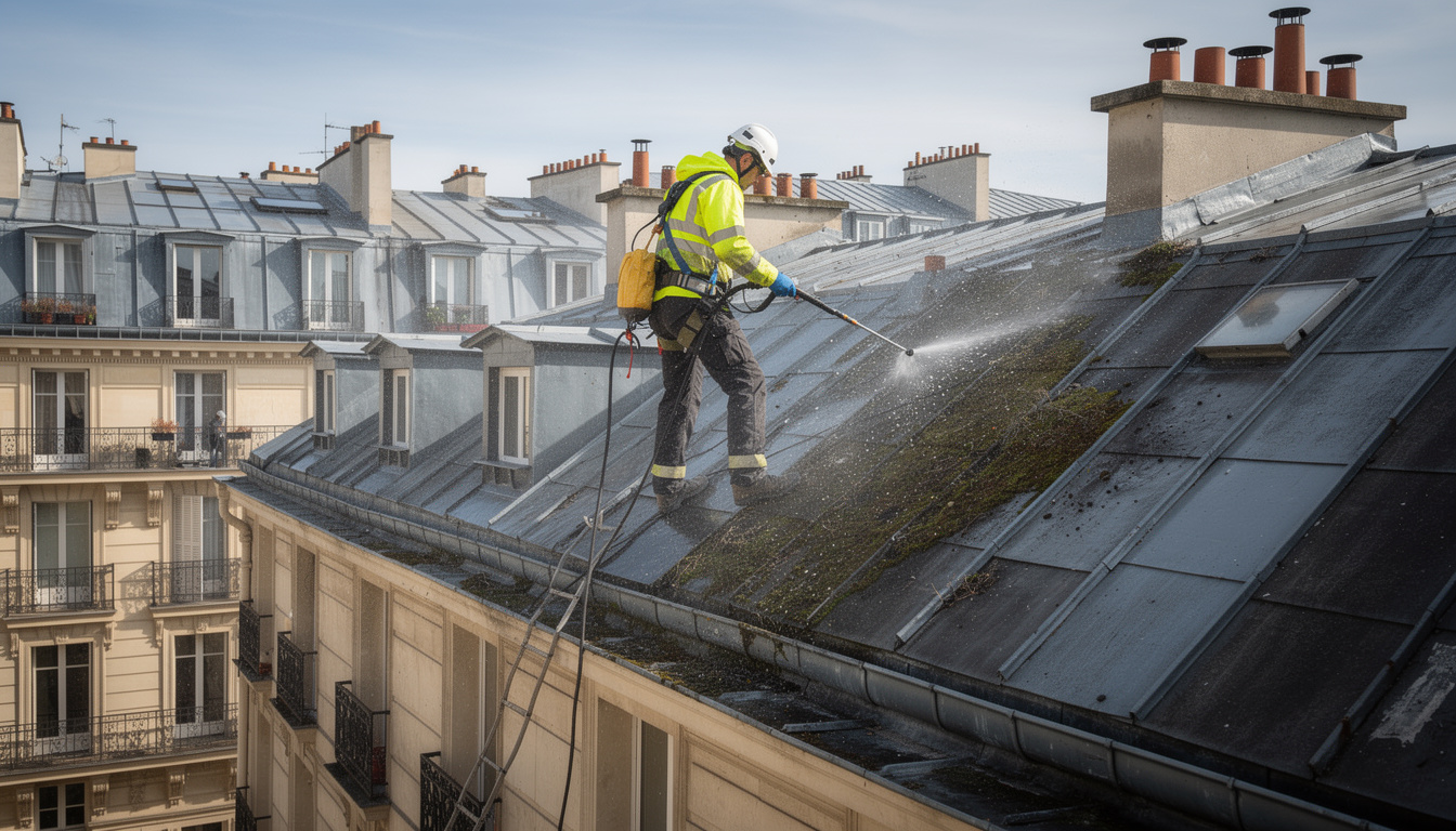 expert en nettoyage de toiture dans le 8e arrondissement de paris, nous redonnons éclat et longévité aux toits haussmanniens grâce à des techniques professionnelles et respectueuses.