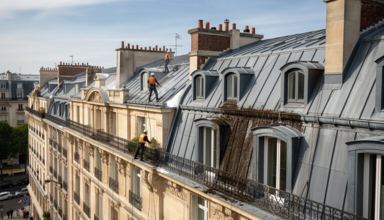 service expert de nettoyage de toiture dans le 8e arrondissement de paris, spécialisé dans la restauration de l'éclat des toits haussmanniens pour préserver leur beauté et leur durabilité.